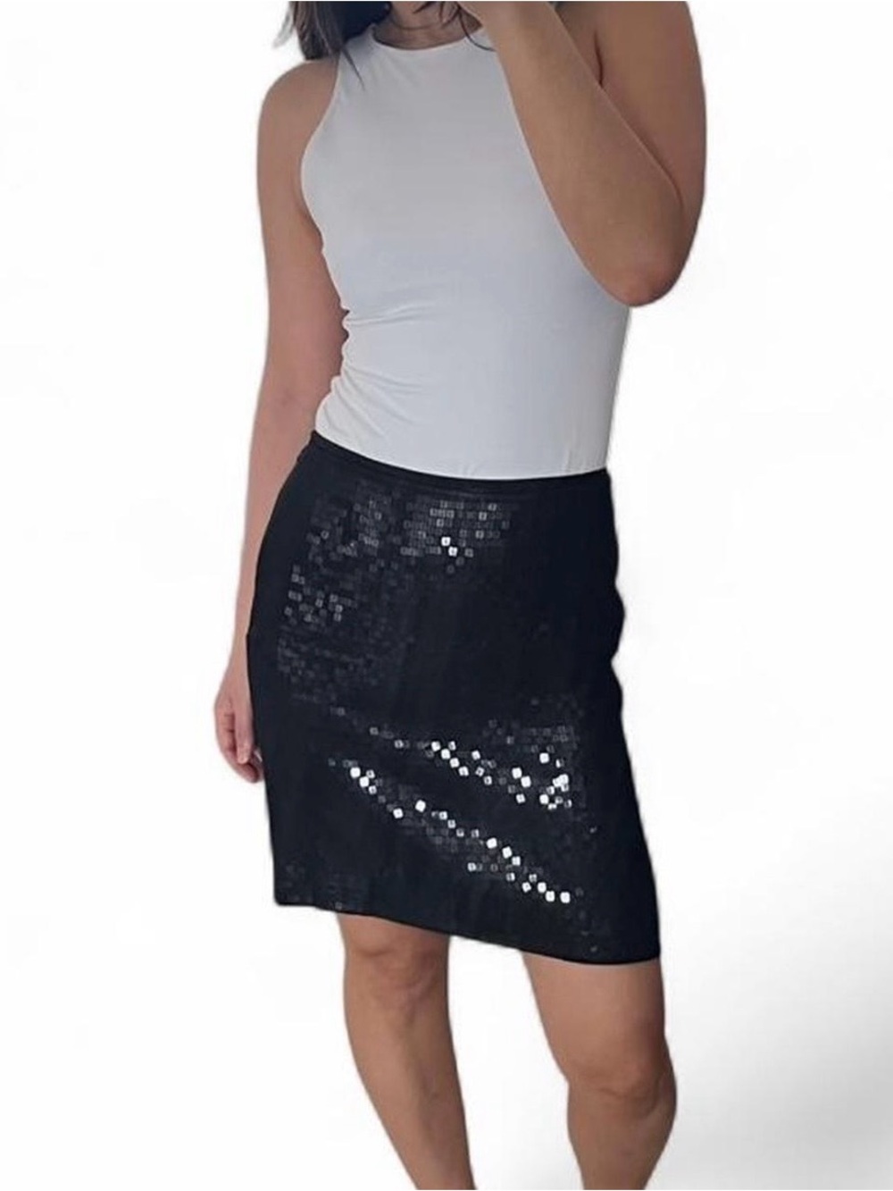 Ann Taylor Black Sequin Mini Skirt 00 Lined Sparkly Holiday Party (pre-2011)